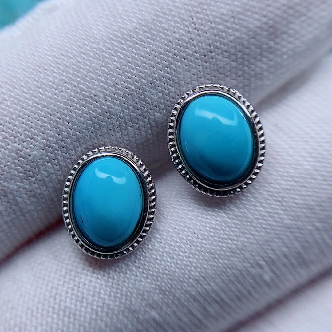 绿松石耳钉银S925镶嵌