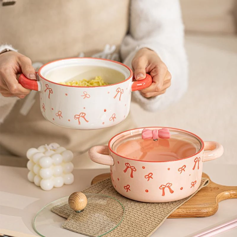 《雪战》双耳泡面碗带盖高颜值大号陶瓷螺蛳粉面碗宿舍学生个人专