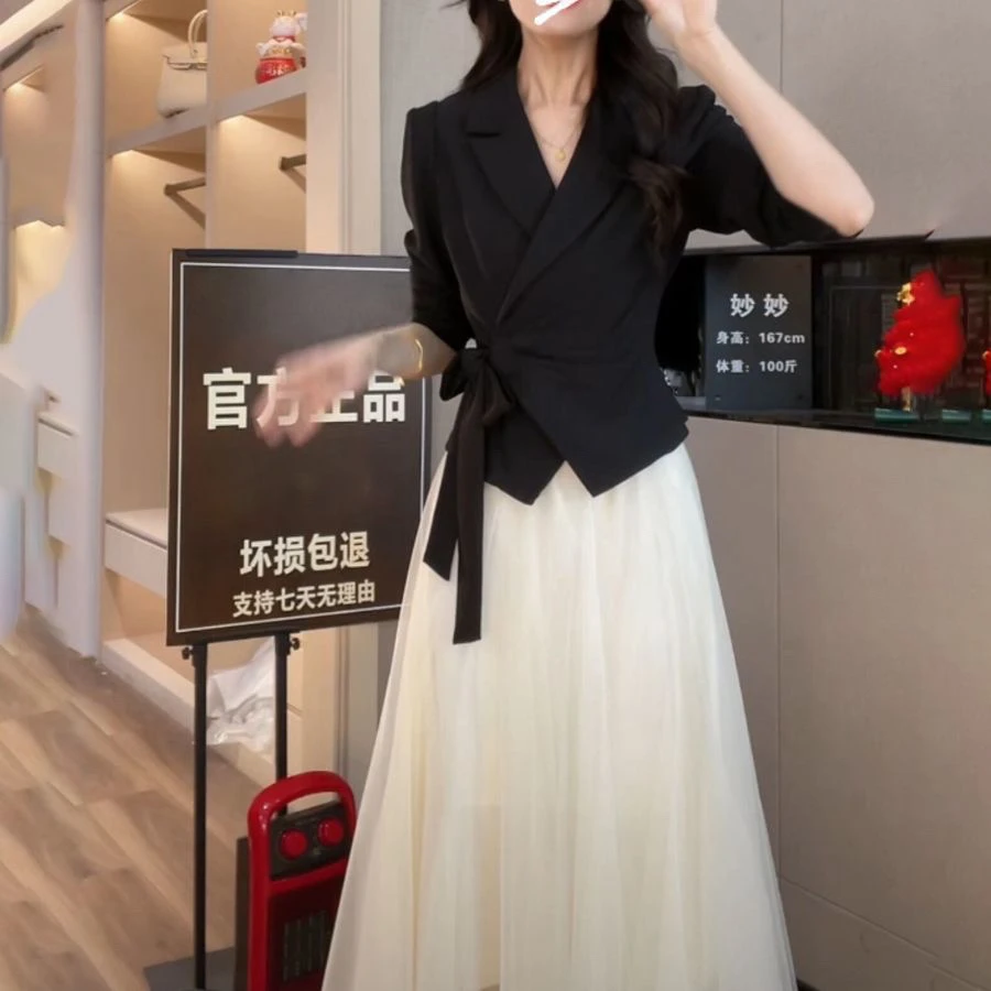 短袖高级感黑色长袖西装时尚夏季设计感气质显瘦西装套装女夏季