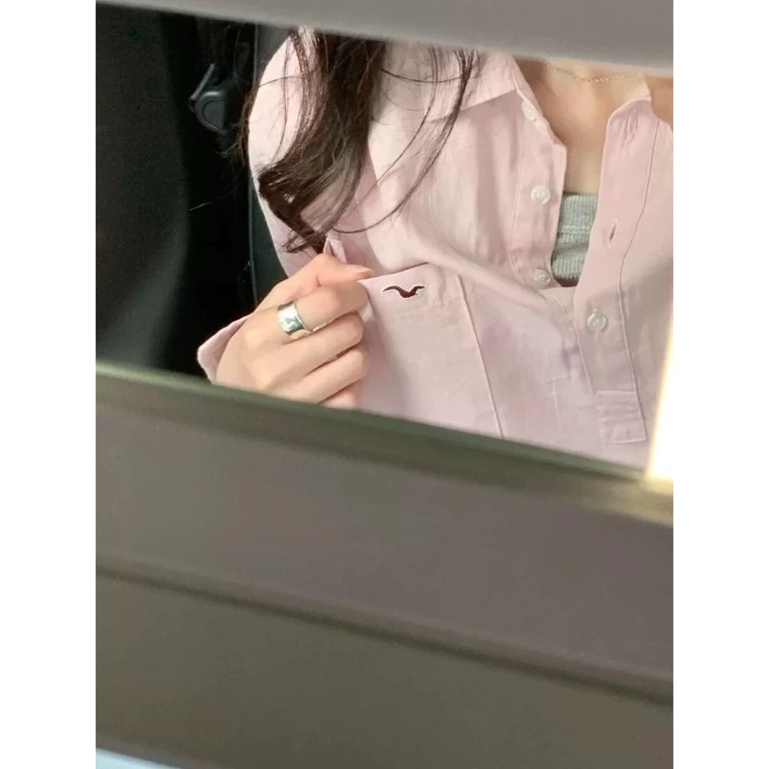 2025新款秋季流行穿搭别致漂亮小衫高级感超好看粉色衬衫女装宽松