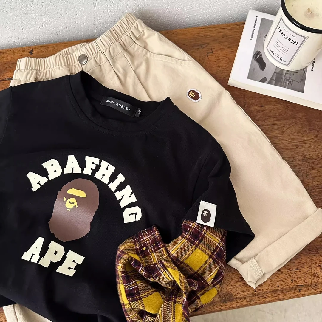 【毛驴】2025潮牌童装儿童棉假两件T恤宝宝圆领衫