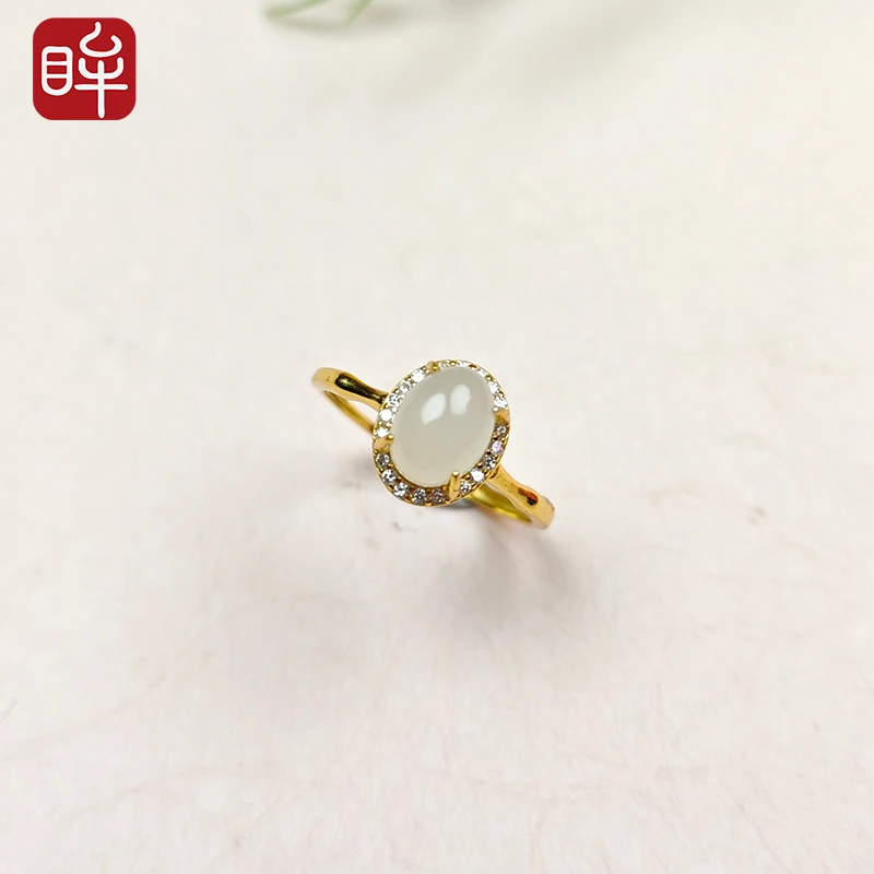 印象眸S925银和田玉白玉戒指 圈口可调节 多样性发一 ND