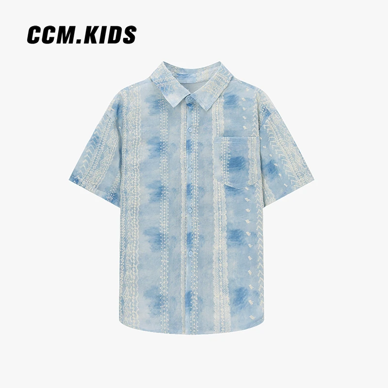 现货【冰感提花】男童衬衫夏儿童休闲衬衫印花ins短袖潮流Y570372