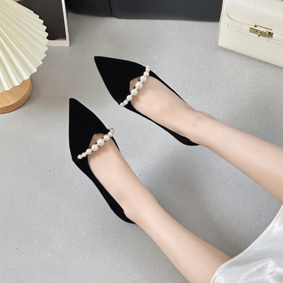 春秋细跟矮跟小单鞋绒面新款时尚韩版流行潮流轻便高级出门逛街