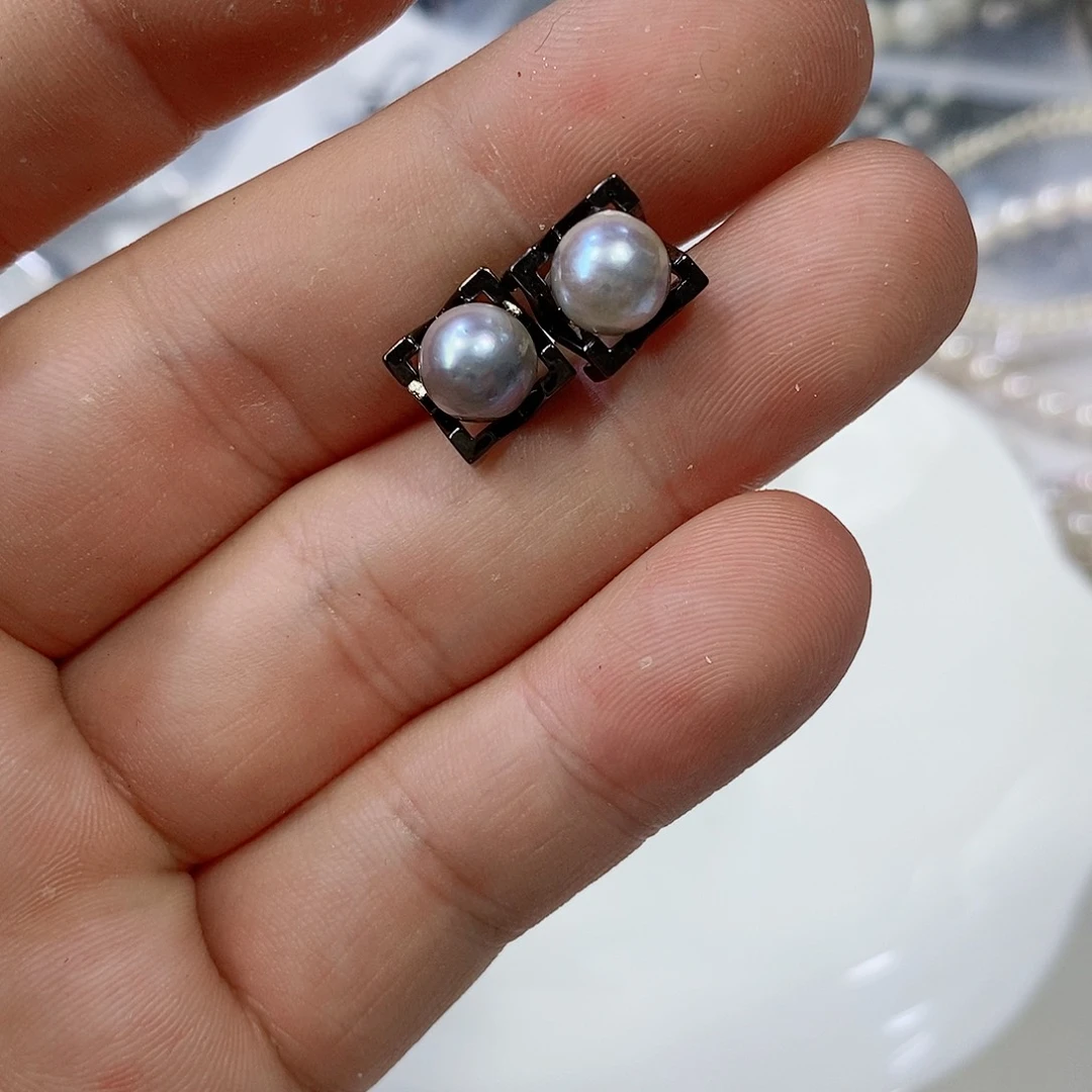 海水珍珠耳饰银S925镶嵌