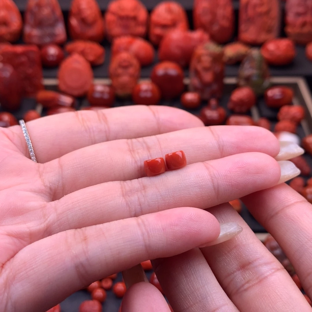 南红玛瑙南红川料原矿直切对珠6mm未镶嵌