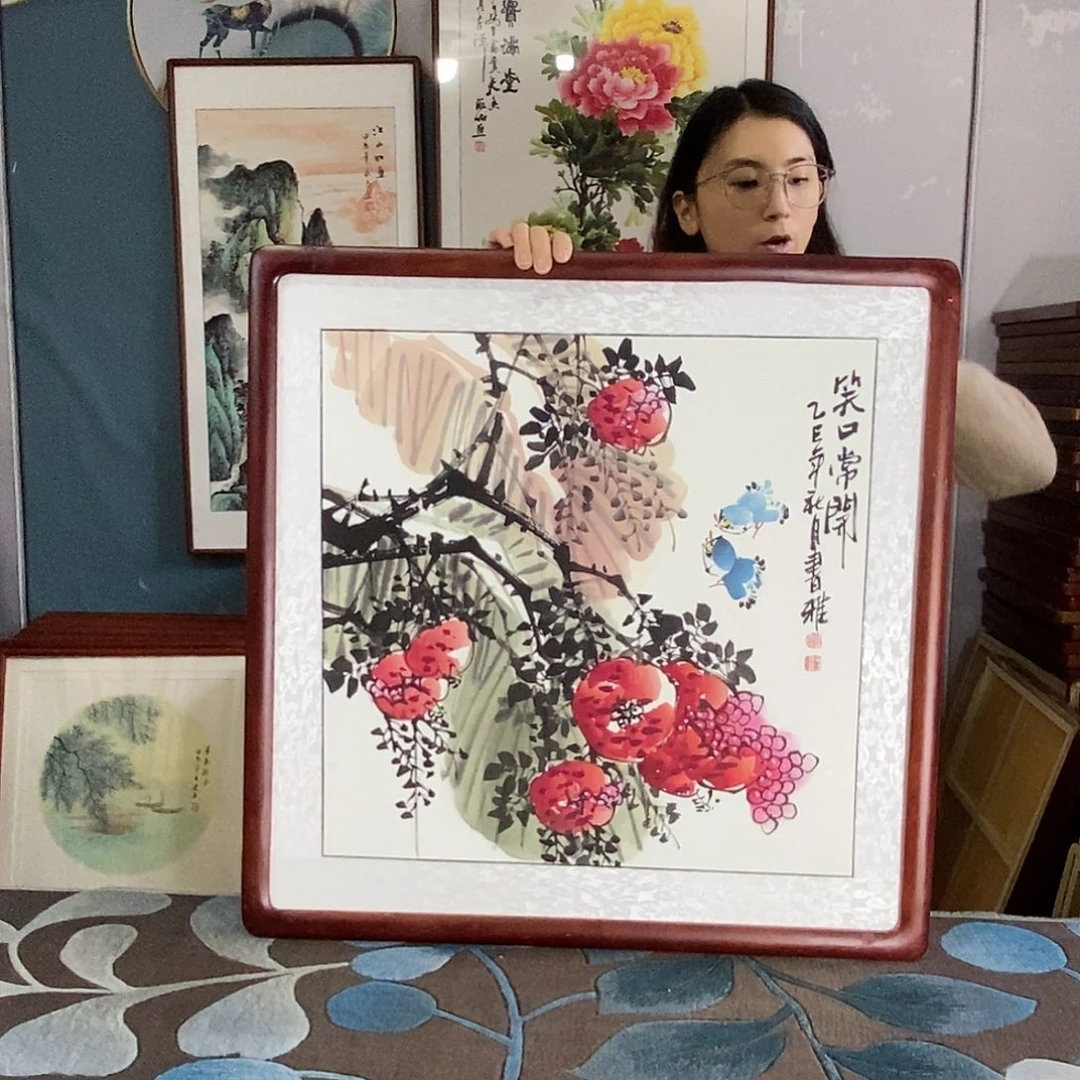 国画手写手绘带框包邮国画作品62✖️62
