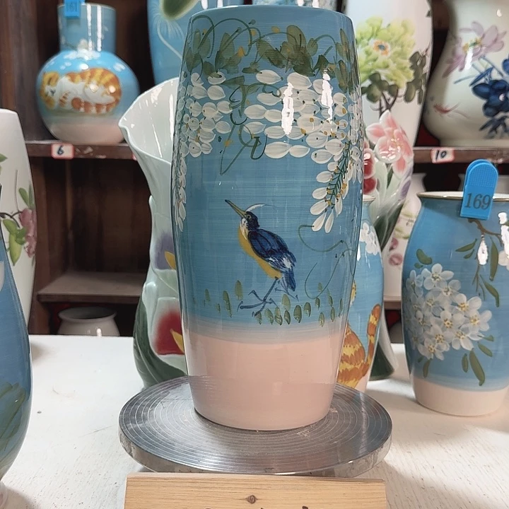 腰鼓油画紫藤鸟新款陶瓷陶瓷陶瓷
