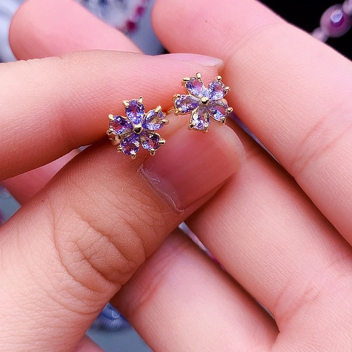 坦桑石耳饰银S925镶嵌