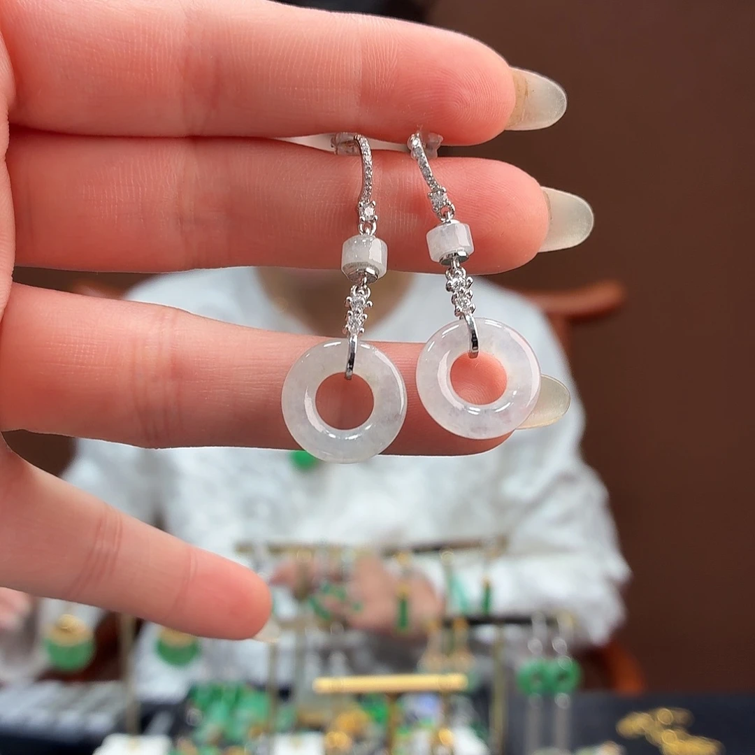 翡翠银S925镶嵌耳饰