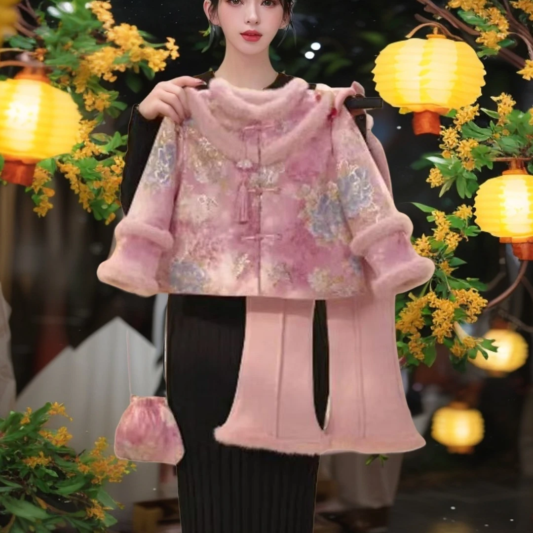 女童秋冬新款加绒CFSC宝宝2024汉服中国风儿童过年套装冬装唐装V