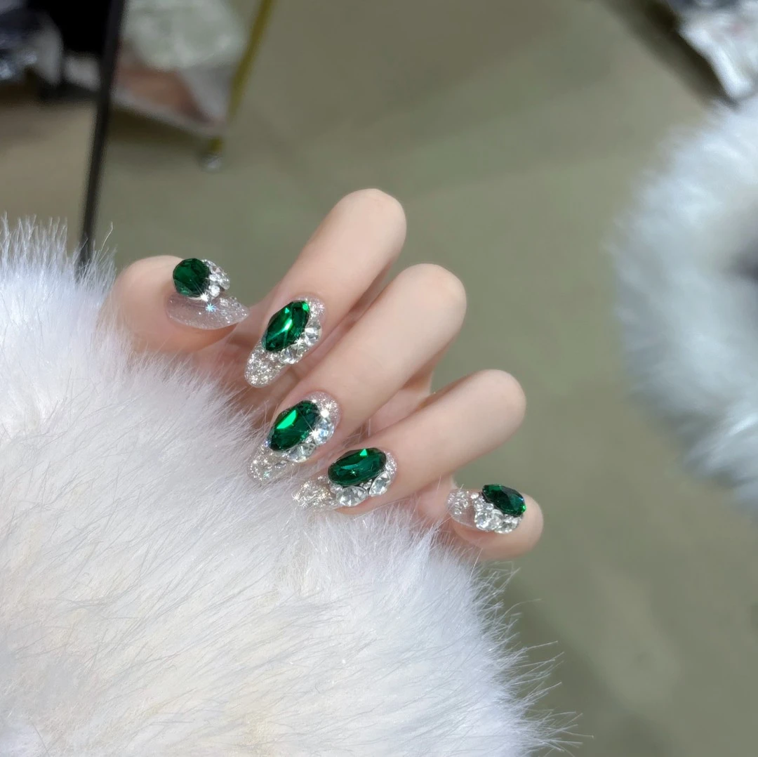 【祖母绿】纯手工穿戴甲可拆卸十片装高级显白美甲