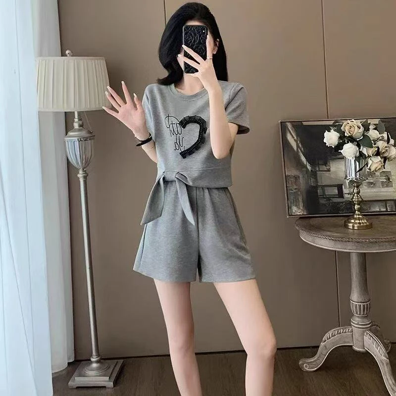 休闲时尚两件套2025夏季新款高级感减龄日常宽松显瘦百搭圆领套装