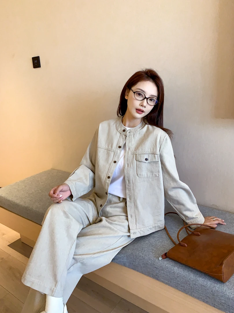 2025春秋长裤宽松低腰直筒裤牛仔裤纯色汉麻阔腿裤百搭韩版-118