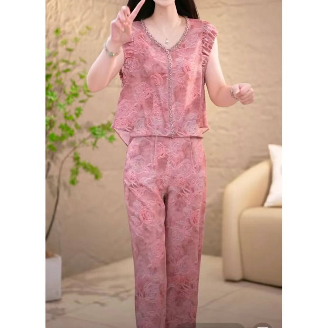 精致修身轻奢优雅减龄显瘦清凉套装两件套M-4XL