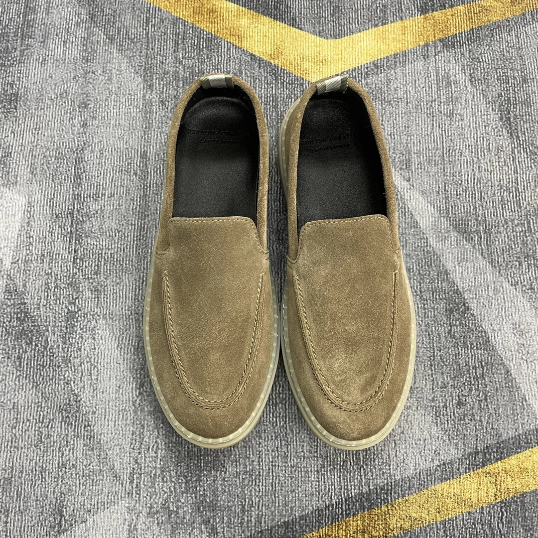 四季圆头真皮翻毛乐福鞋女休闲风一脚蹬懒人鞋舒适时尚百搭豆豆鞋