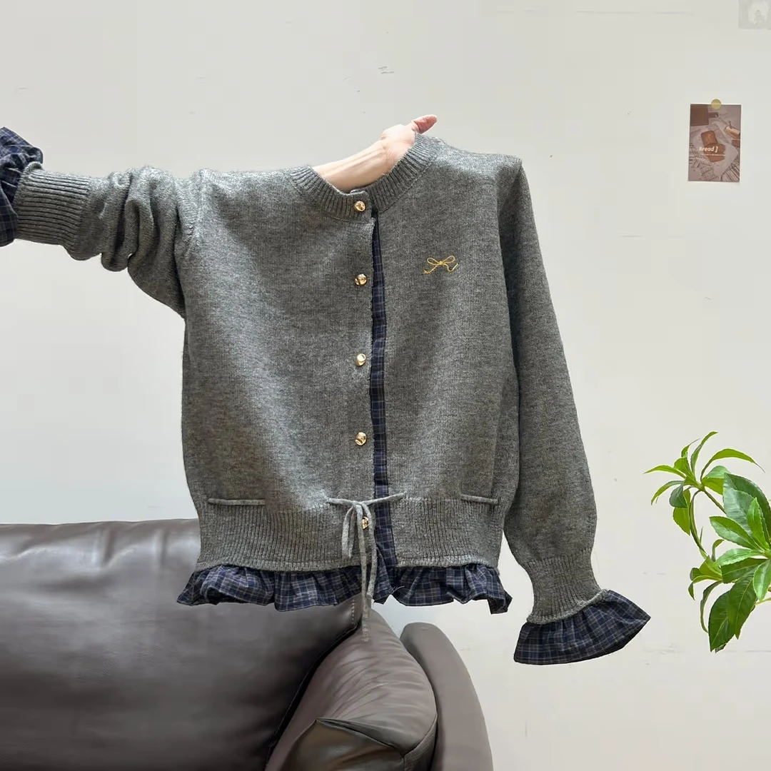 小婉薇秋冬灰色加厚外套圆领长袖针织内搭打底衫开衫下摆上衣女