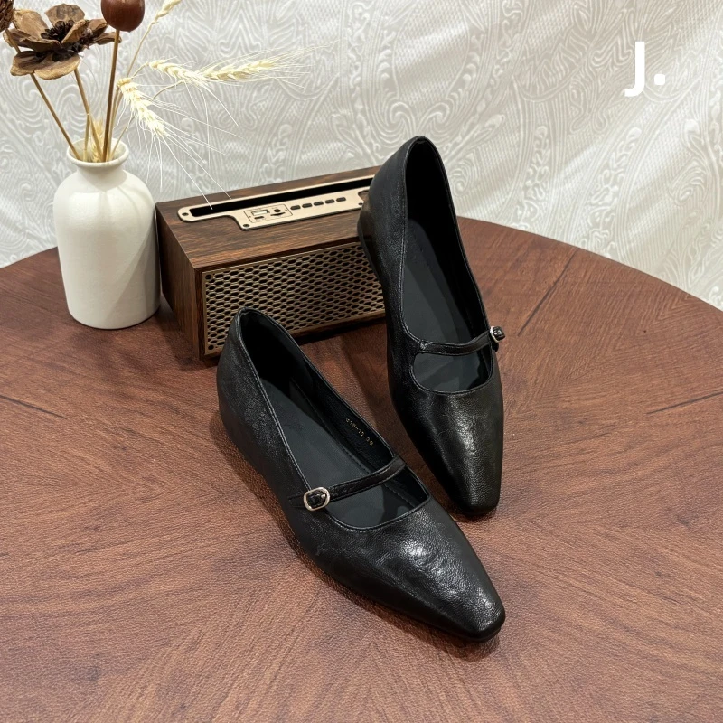 内增高5CM新款法式玛丽珍女鞋气质单鞋百搭尖头平底英伦风小皮鞋