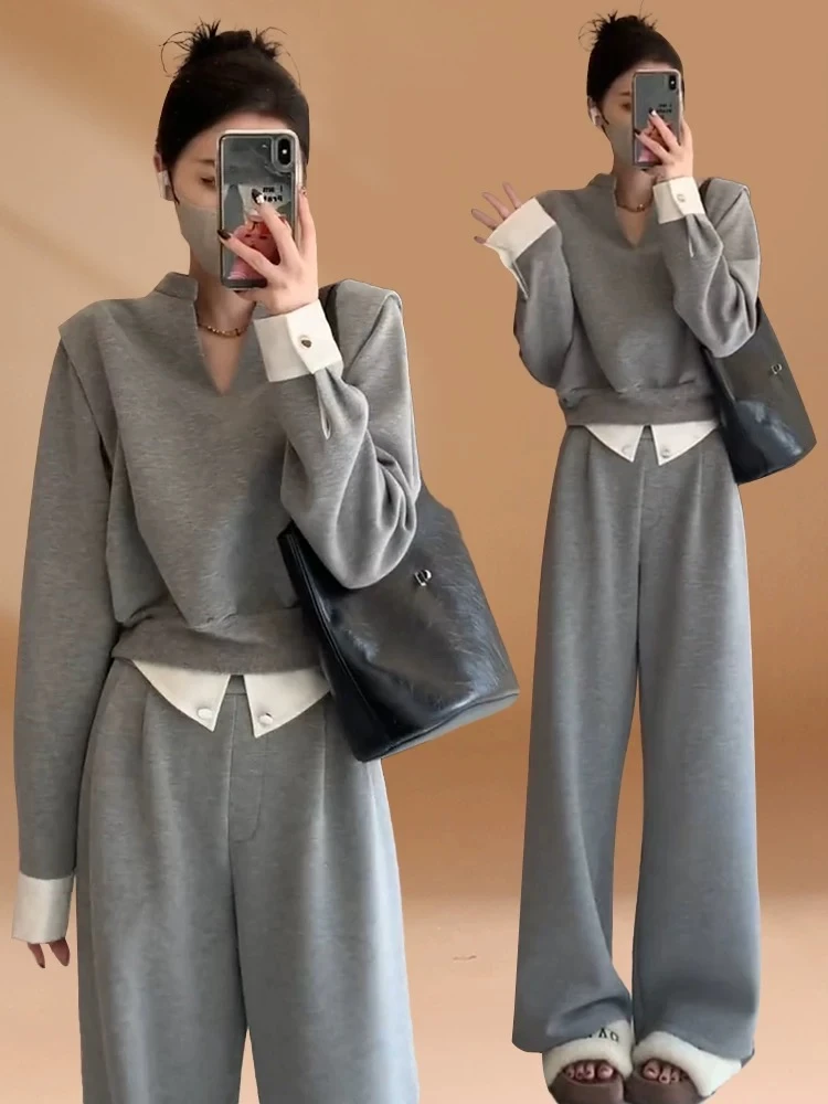 简约日记运动高级感洋气显瘦休闲套装卫衣休闲裤气质两件套0385