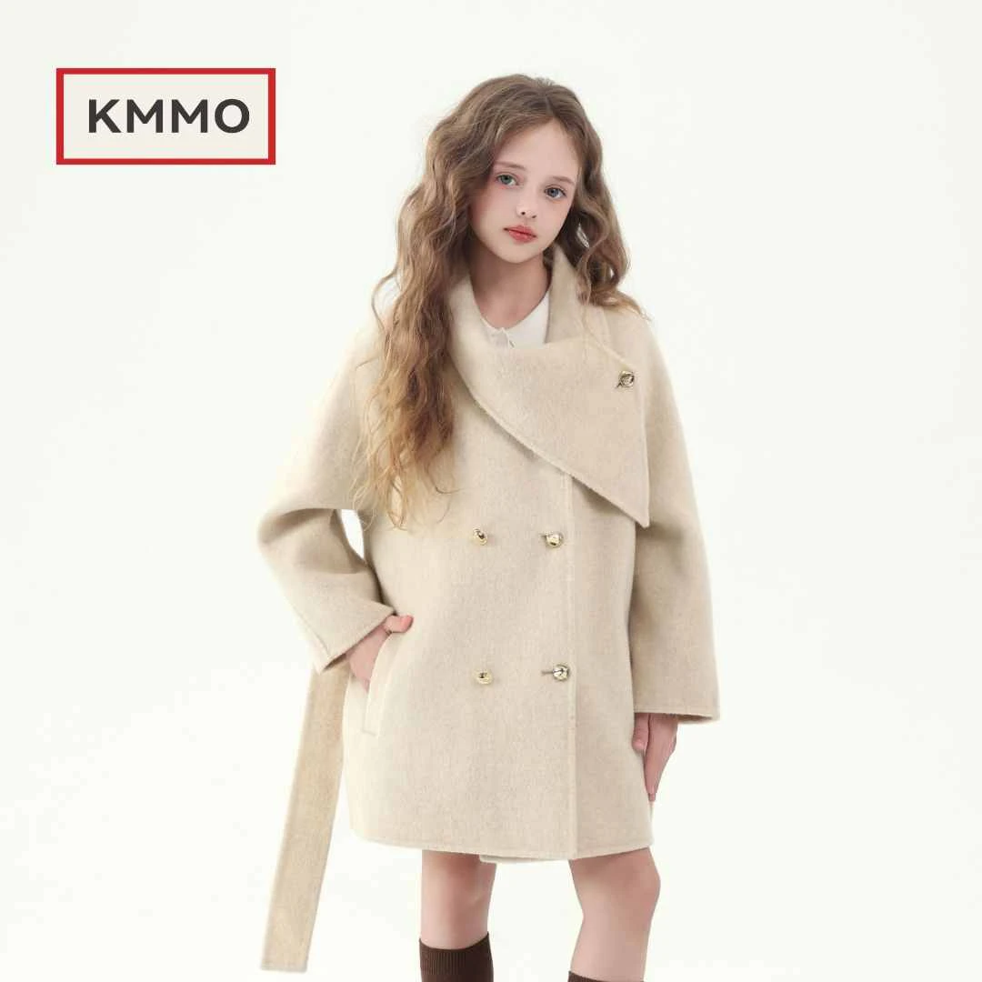 KMMO儿童呢子外套2025新款冬季女童双面羊毛大衣短款加厚羊毛童装
