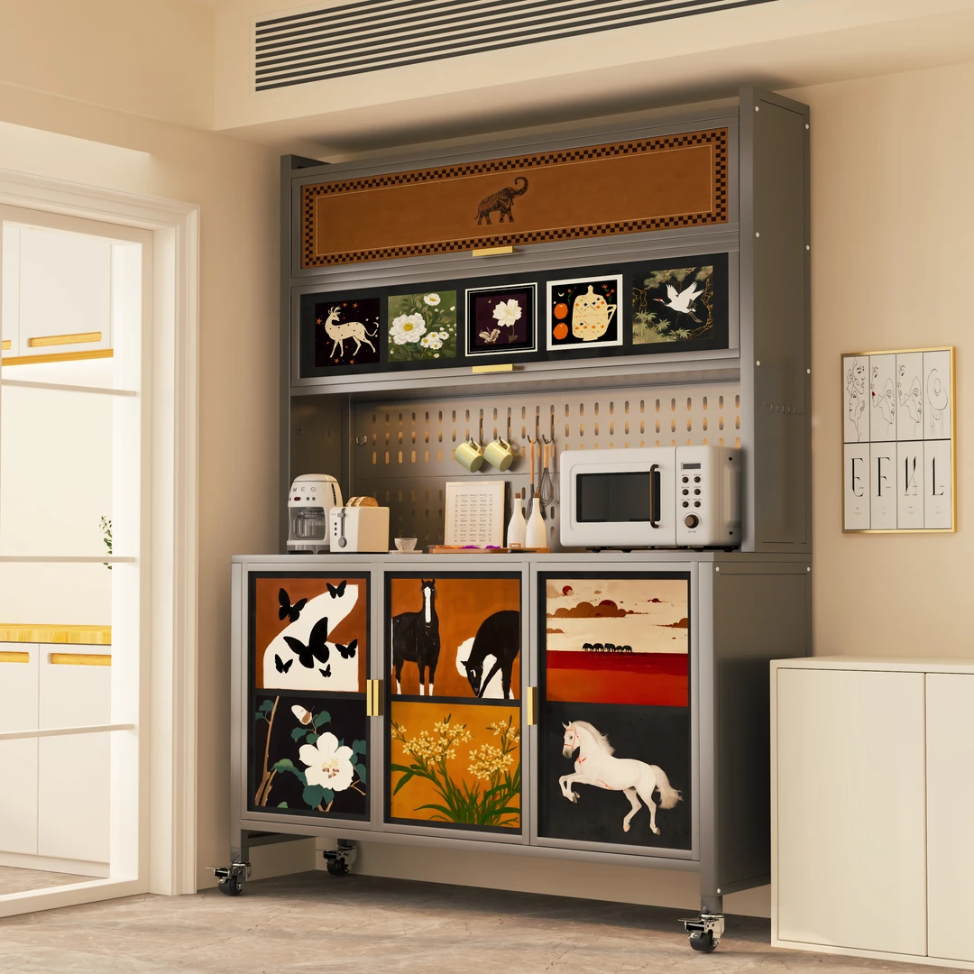 【印画款】厨房置物柜橱柜加厚防尘餐边储物柜落地大容量餐厅餐边柜