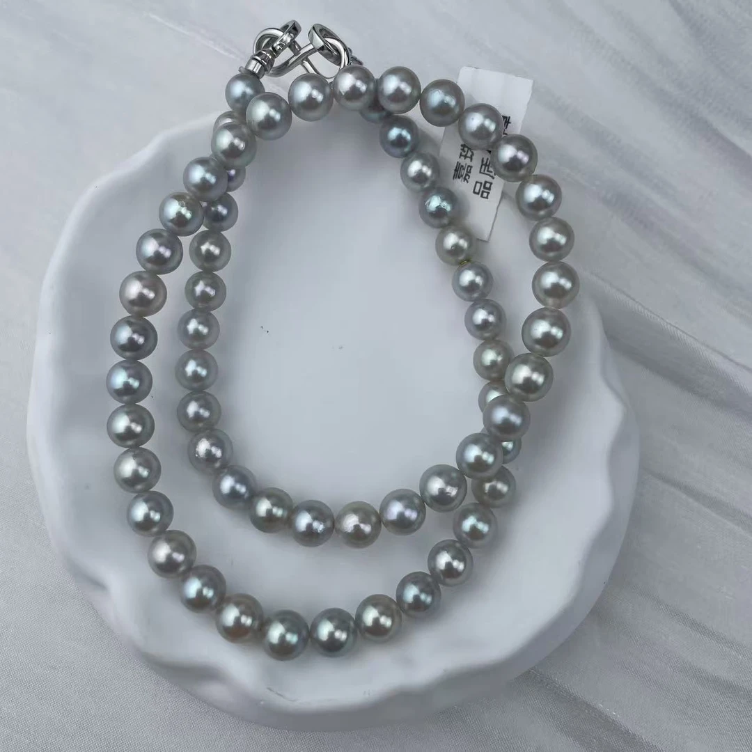 S925海水真多麻项链8-8.5mm无调正圆极光极微瑕