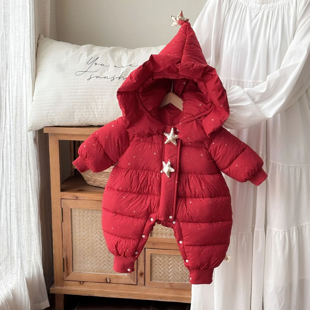 新款冬季婴儿保暖连体衣冬装棉衣外套男女宝宝加厚外出满月服洋气