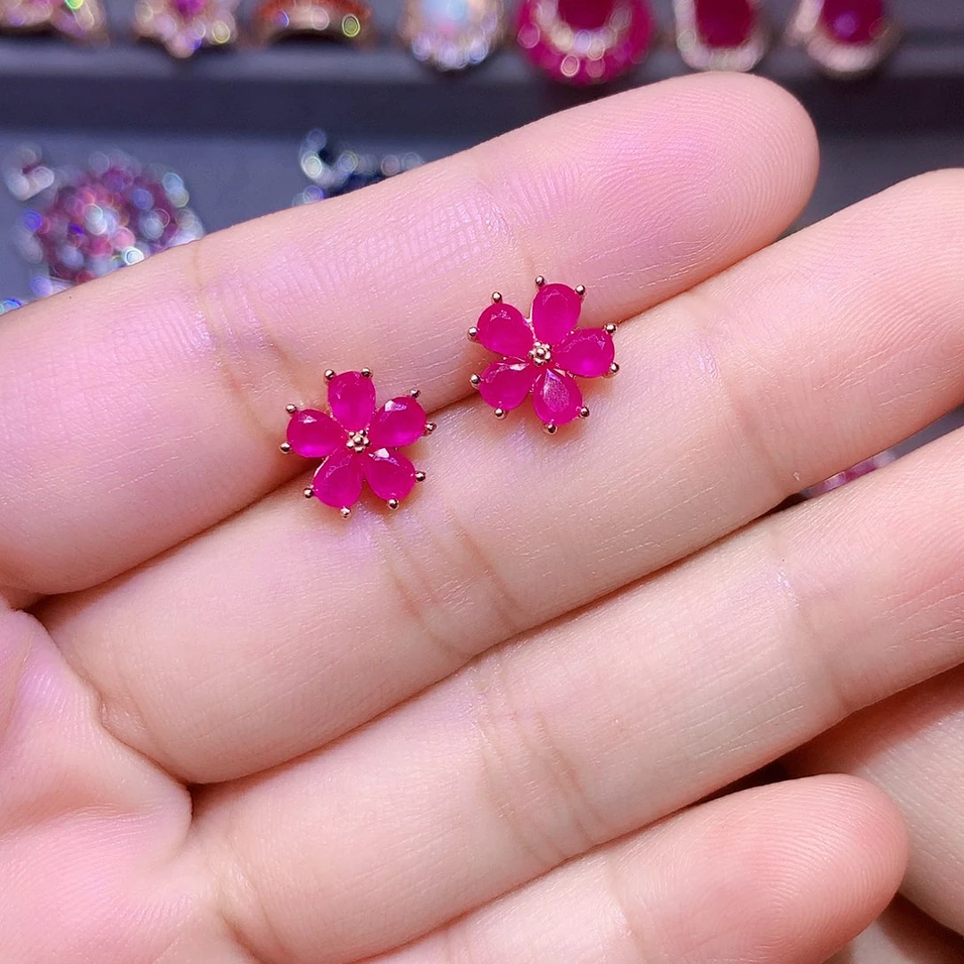 银S925镶嵌耳饰红宝石