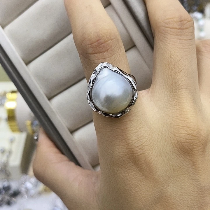 海水珍珠戒指银S925镶嵌