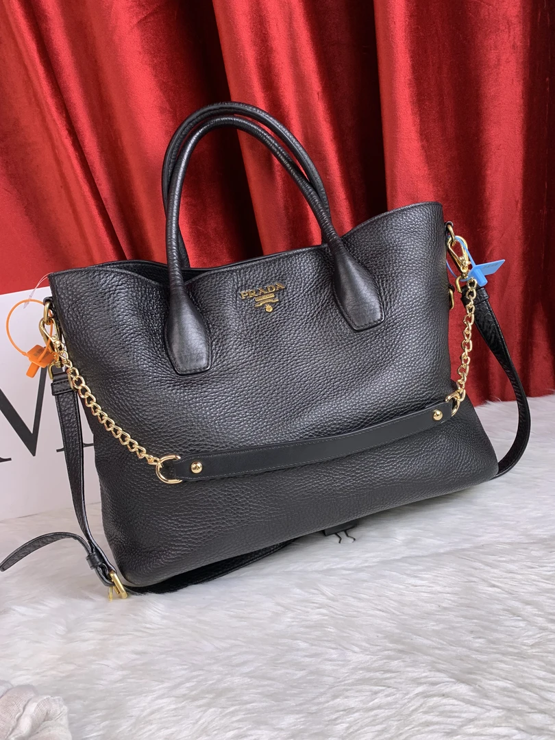 95新 Prada/普拉达 黑金手提包/EE09605046/5046/护