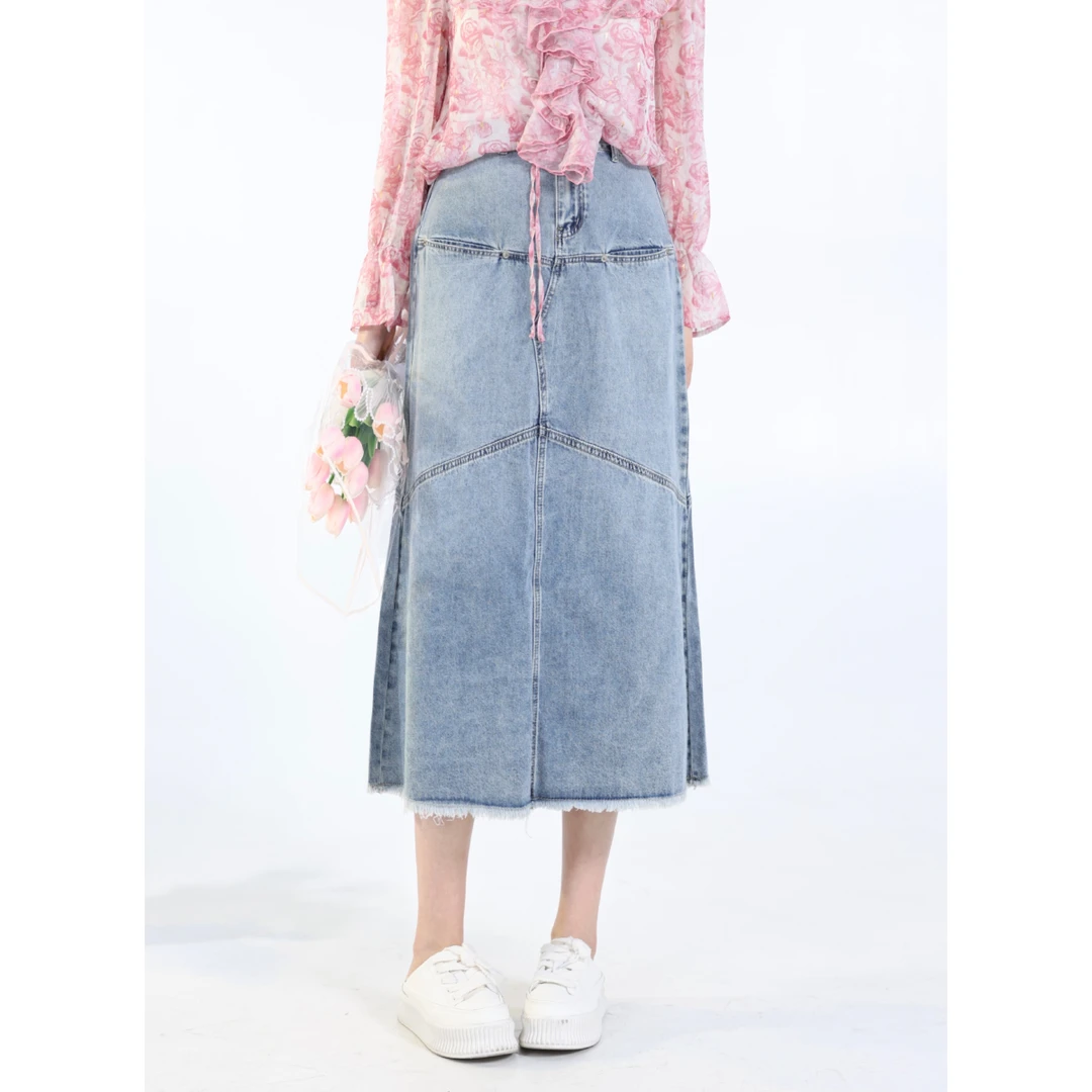 QC 微胖大码夏季显瘦高腰A字百搭中长款牛仔小众鱼尾半裙209J29