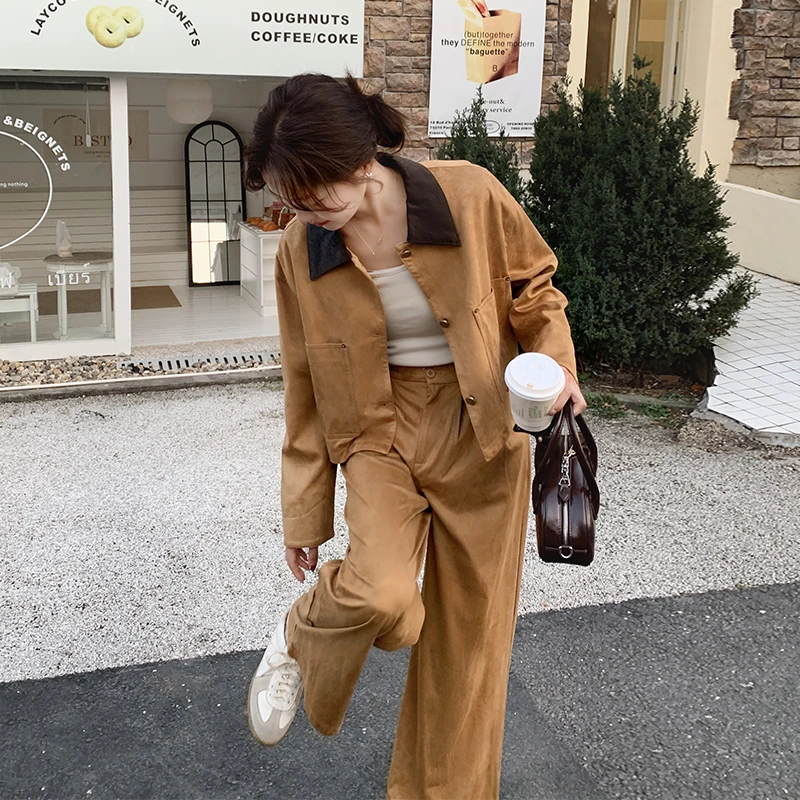 复古短外套气质时尚套装女2025春新款设计感洋气阔腿裤休闲两件套