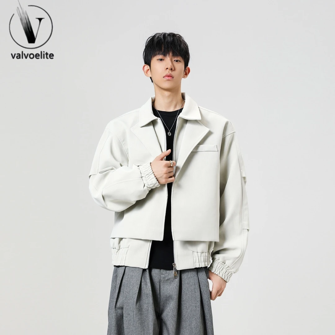 咖色垫肩皮衣外套男款秋季美式复古翻领棒球服短款痞帅飞行员夹克