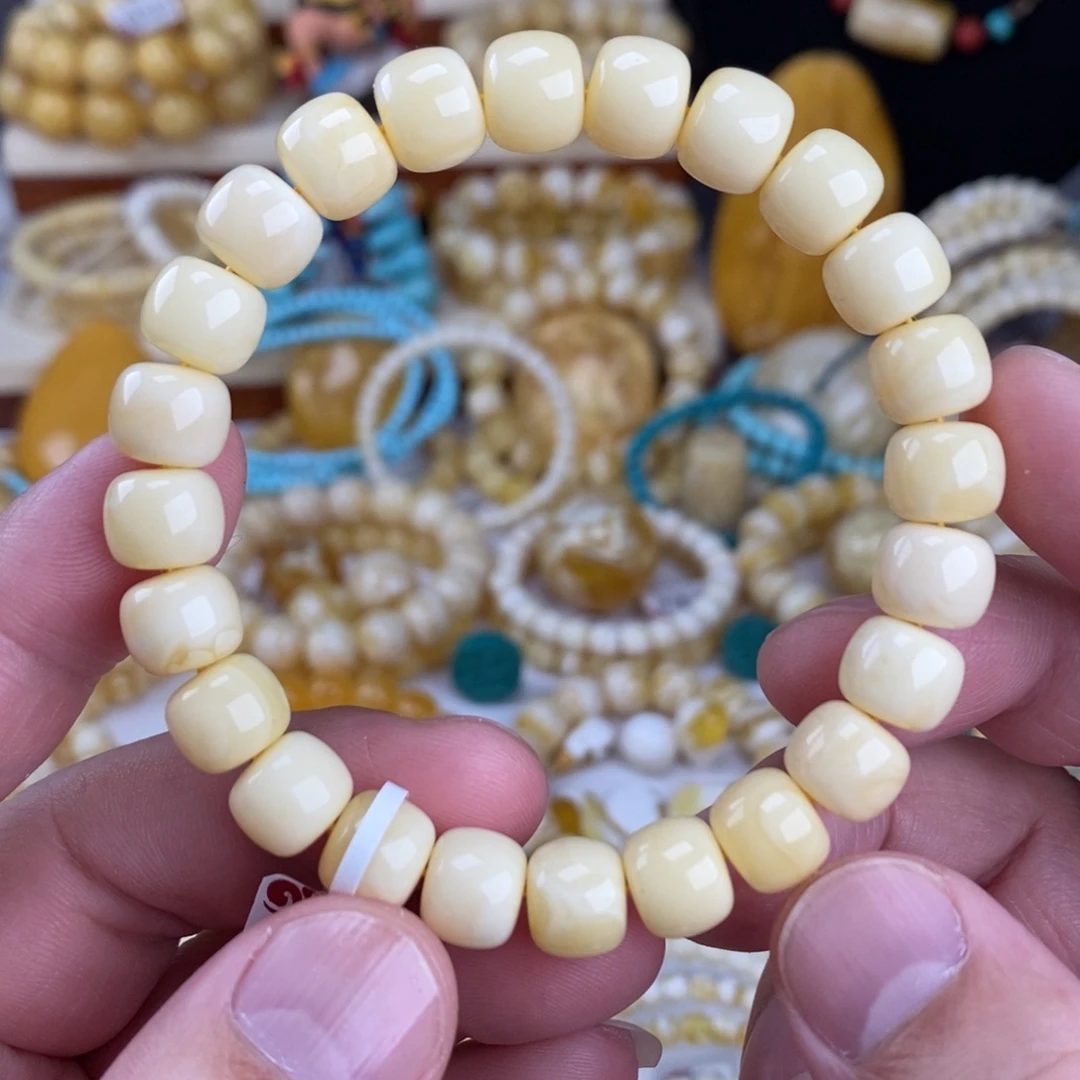 蜜蜡未镶嵌手链白蜡奶酪满白无纹10mm