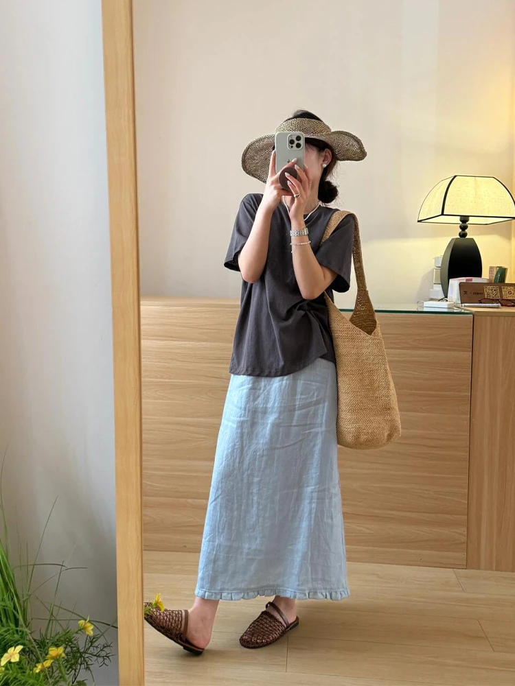 2025夏季新款休闲穿搭时尚气质圆领短袖T恤高腰显瘦半身裙两件套