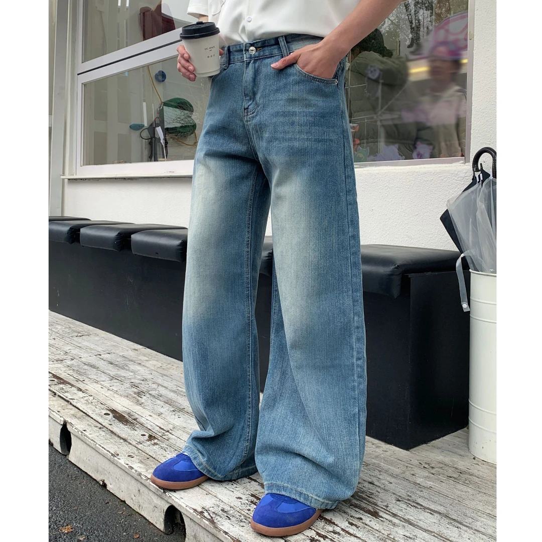 【ONEARTS牛仔裤】2025春夏新款美式渐变水洗做旧直筒浅色牛仔长裤