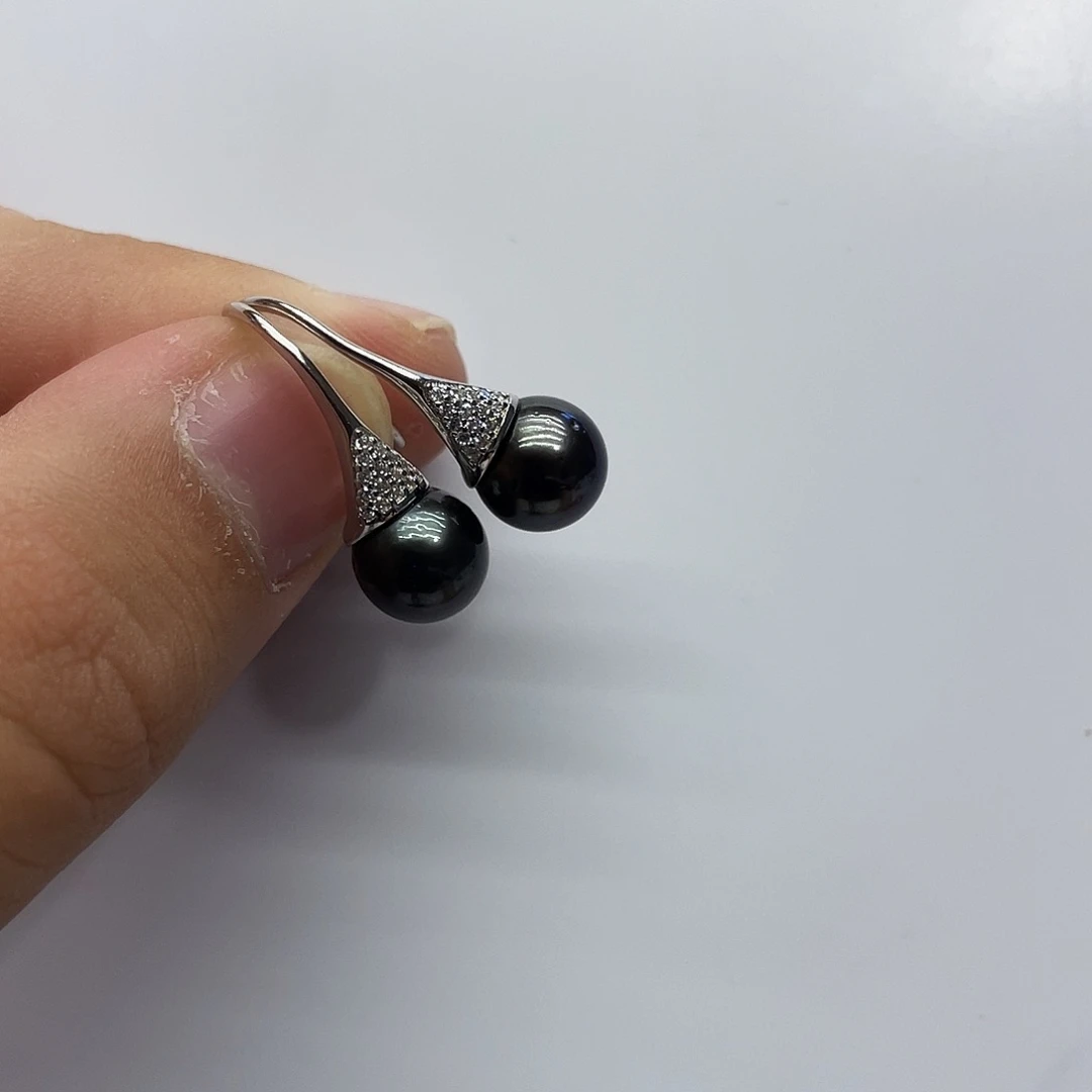 银S925镶嵌海水珍珠耳饰