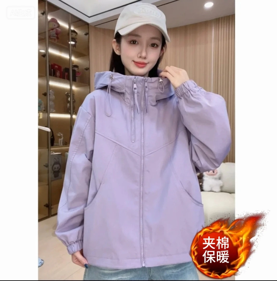 加厚加棉2025新款情侣短外套连帽宽松型双条拉链慵懒风外套女