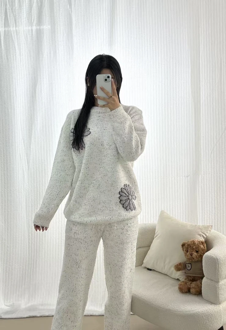 新款半边绒简约时尚慵懒风保暖高级感可外穿双侧兜家居服套装