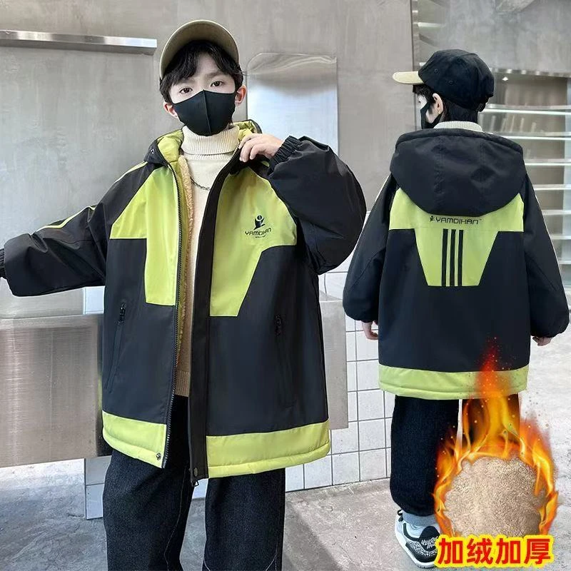 F00496男童秋冬加绒加厚防水棉衣外套2025年儿童中大童派克服童装