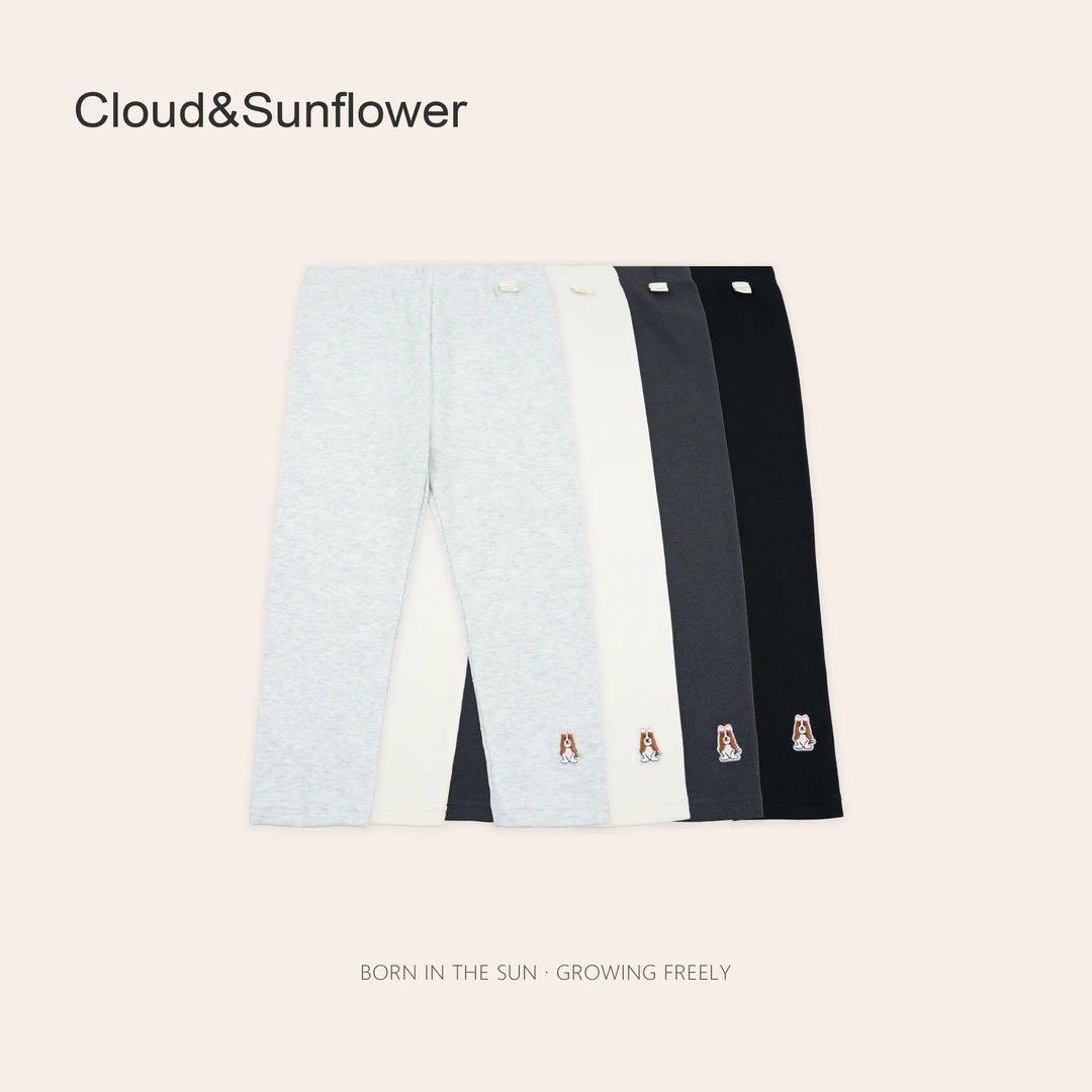 女童春季纯色小狗刺绣百搭打底裤660669