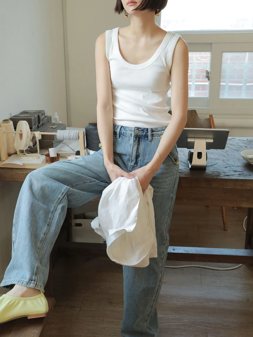 【素简】新晋神裤 中腰宽松直筒牛仔裤 撞色插袋舒适长裤00655