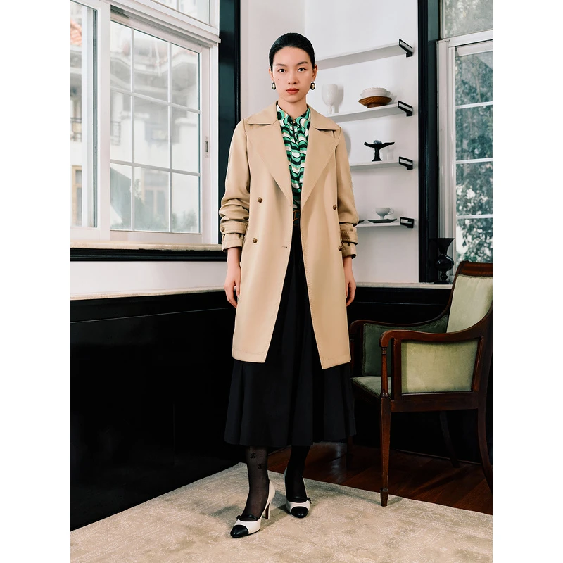 YINER音儿2024秋季新款布拉格外套拿破仑领卡其色风衣8234307070