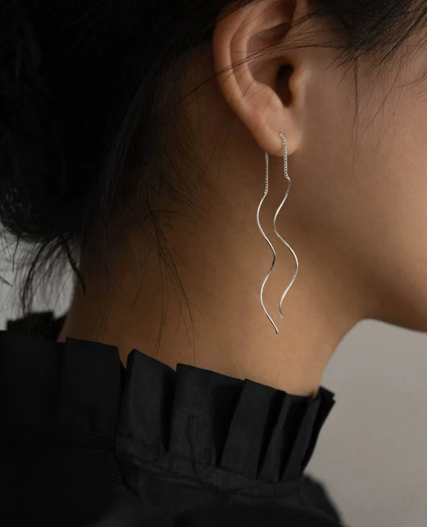 925银耳饰 波浪耳线女气质2025新款潮流苏耳环显瘦超仙轻奢耳饰