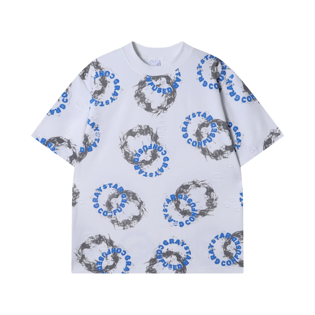 夏季高级感新款韩系圈圈印花字母短袖T恤百搭潮流套头上衣