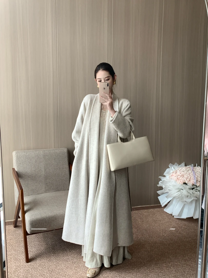 2025新款双面羊毛大衣时尚百搭系带适配各场景穿搭毛呢外套18855