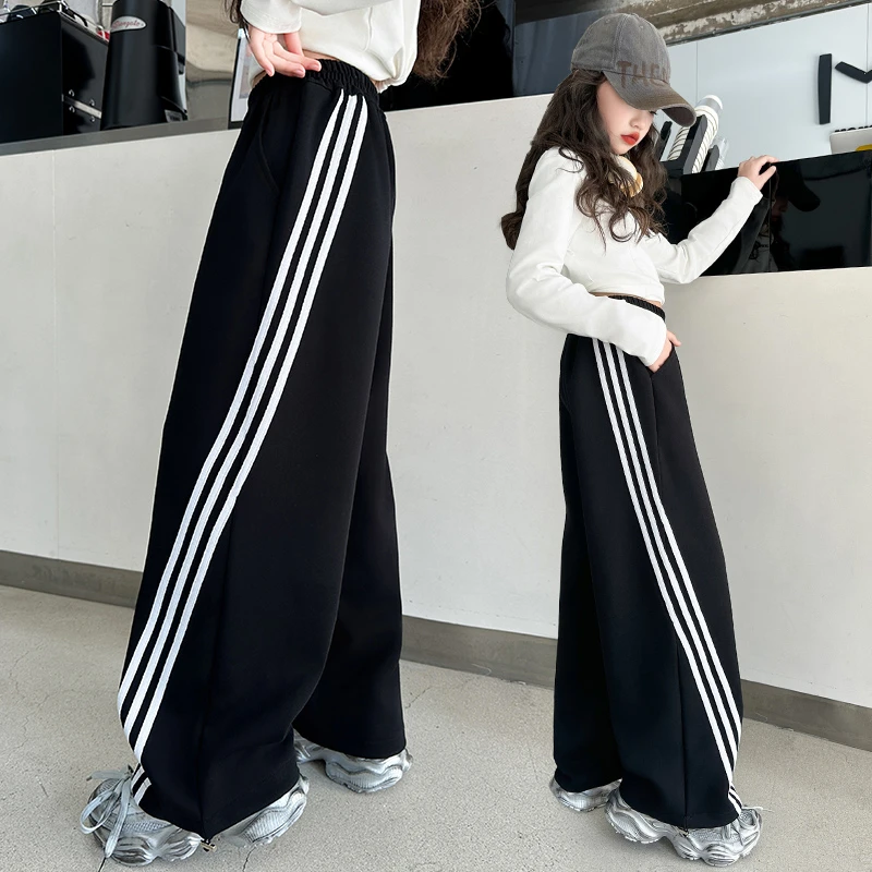 女童运动裤春季2025新款女大童春秋洋气阔腿裤儿童春装宽松裤子潮