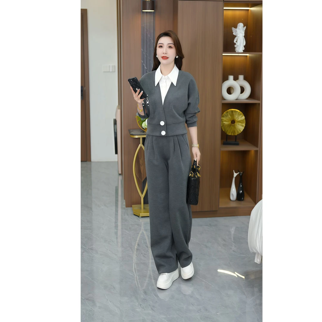 休闲长裤套装女2025春季新款显瘦洋气时尚遮肚子时尚减龄两件套