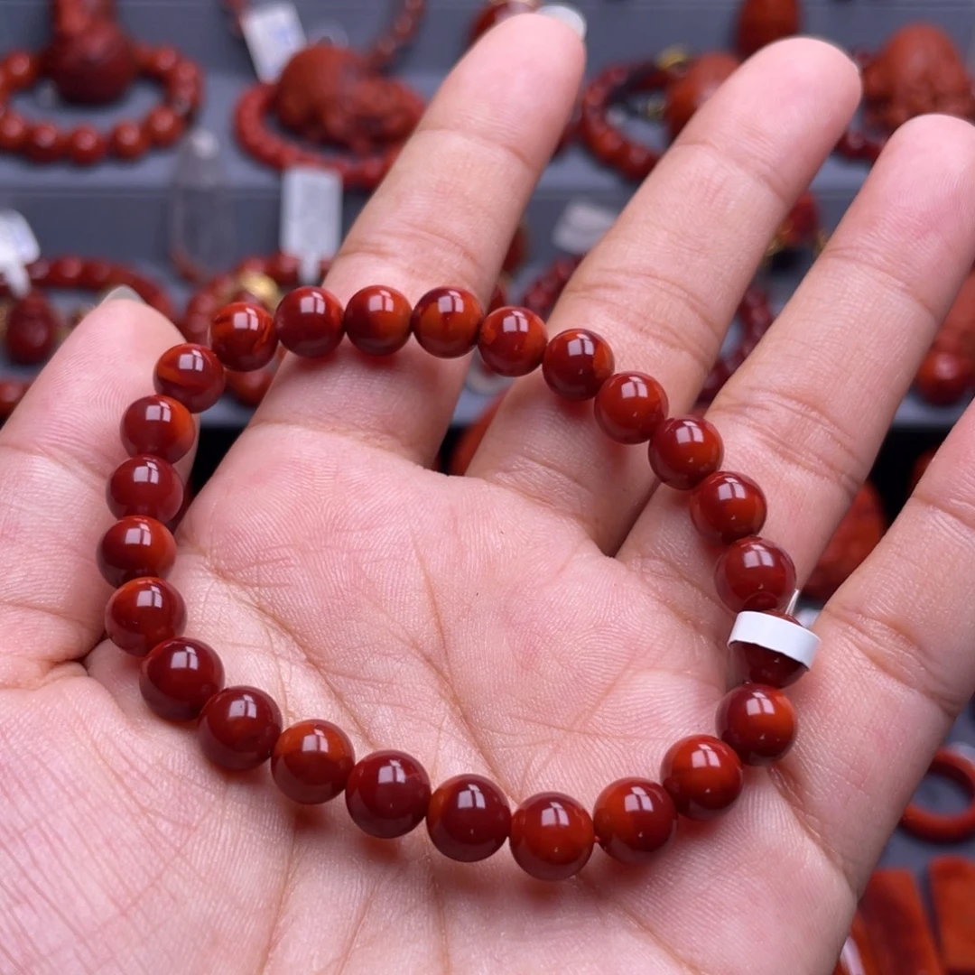 南红玛瑙未镶嵌珠宝奇石单圈7.5mm