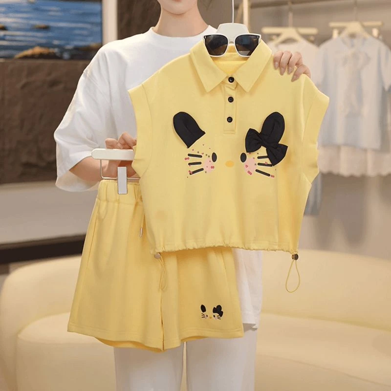 女童夏装套装2025新款洋气女孩儿童夏款休闲爆款时尚短裤两件套潮